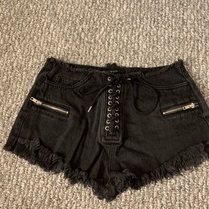 forever 21 black tie up jean shorts